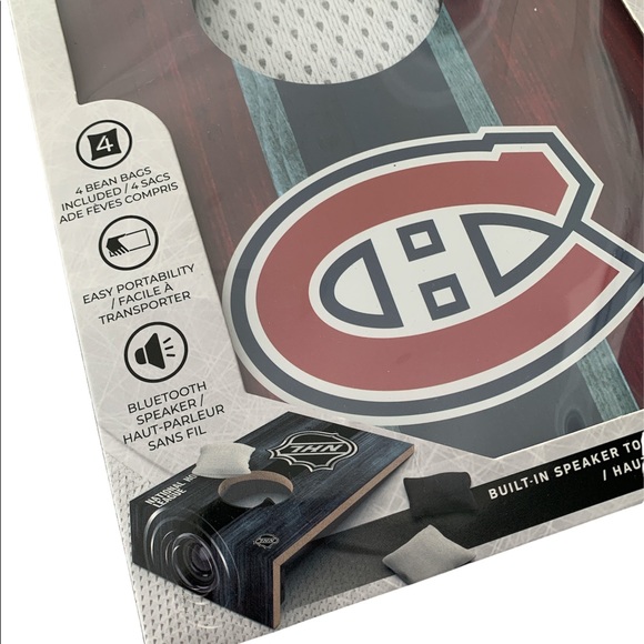 Montreal Canadiens Stripe Design Desktop Cornhole Game Set with built in speaker - Picture 2 of 4